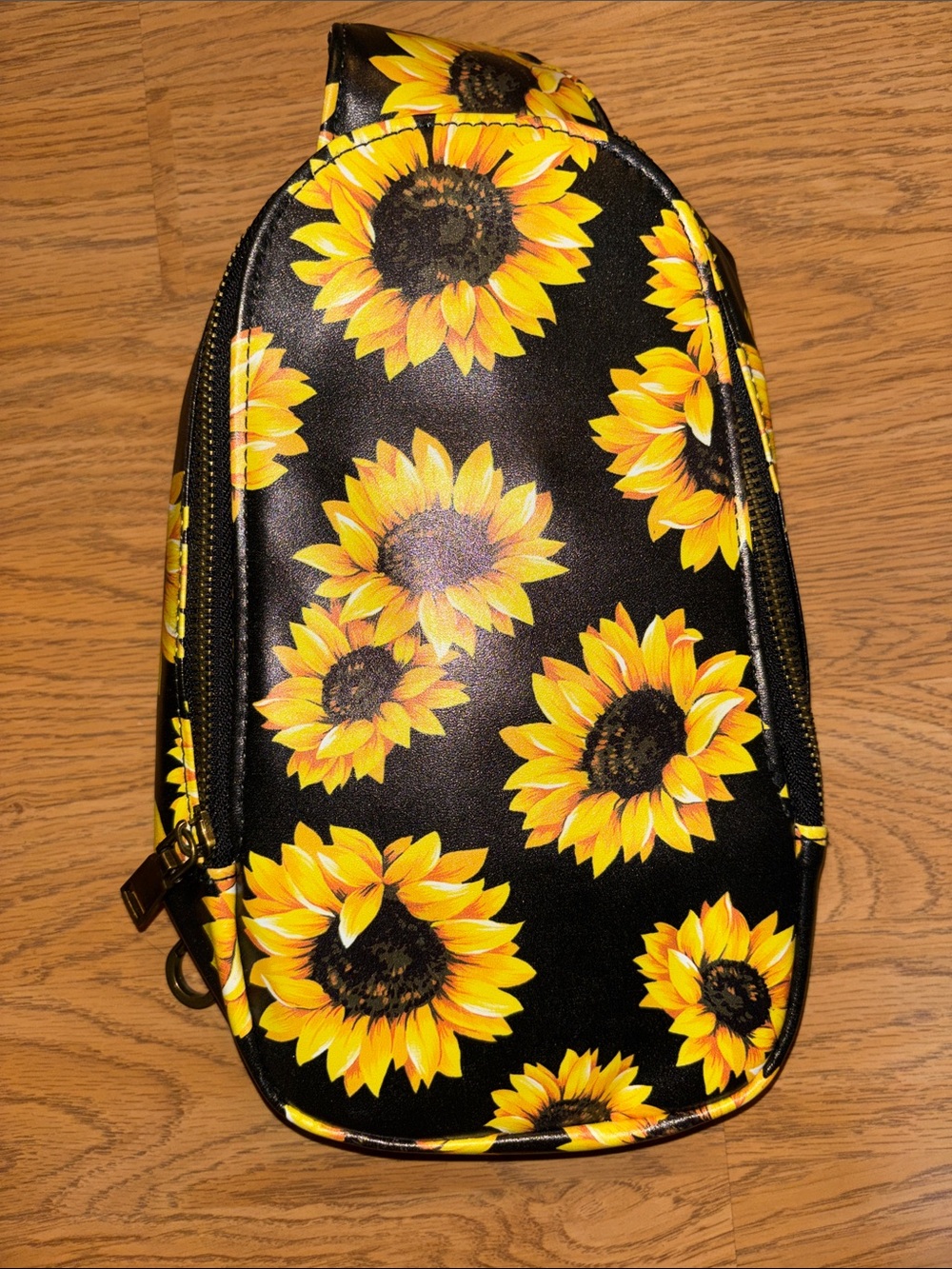 Sunflower Print Crossbody Sling Bag - Black and Yellow